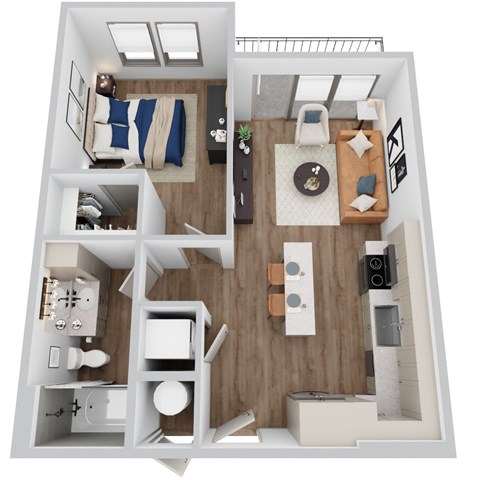 Floor plan for 1 bed, 1 bath, 648 sqft